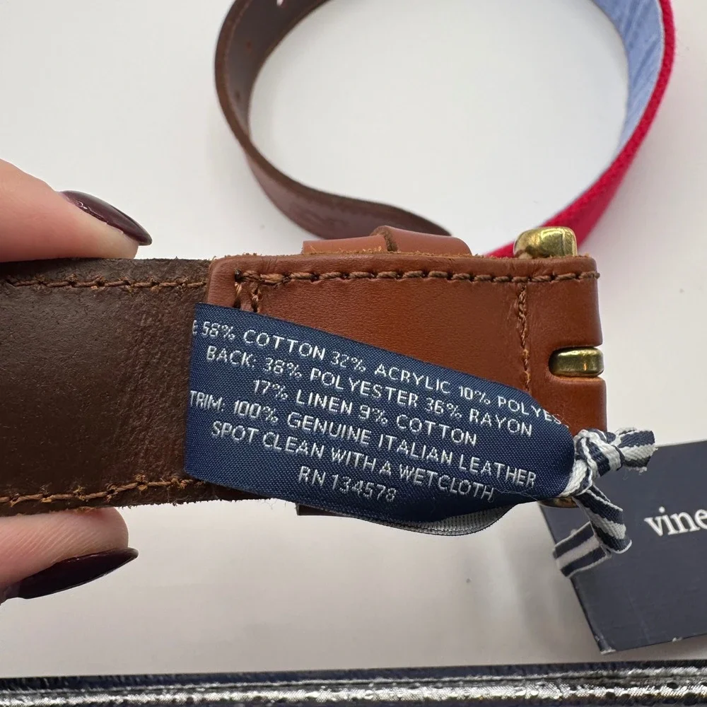 Vineyard Vines Pickleball Canvas Mens 32 Belt Nautical Navy Italian Leather Trim